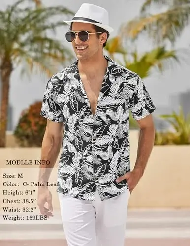 COOFANDY Mens Hawaiian Shirt Short Sleeve Buttoon Down Shirts Casual Tropical Floral Summer Linen Shirts - 4