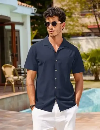 COOFANDY Mens Hawaiian Shirt Short Sleeve Buttoon Down Shirts Casual Tropical Floral Summer Linen Shirts - 2