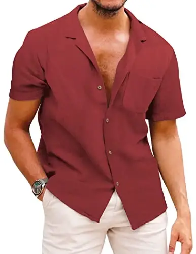 COOFANDY Mens Hawaiian Shirt Short Sleeve Buttoon Down Shirts Casual Tropical Floral Summer Linen Shirts - COOFANDY