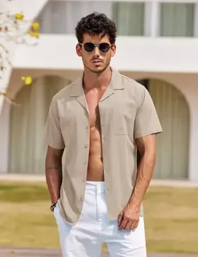COOFANDY Mens Hawaiian Shirt Short Sleeve Buttoon Down Shirts Casual Tropical Floral Summer Linen Shirts - 2