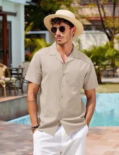 COOFANDY Mens Hawaiian Shirt Short Sleeve Buttoon Down Shirts Casual Tropical Floral Summer Linen Shirts - 3