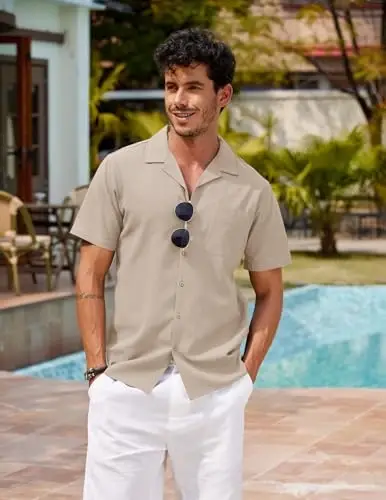 COOFANDY Mens Hawaiian Shirt Short Sleeve Buttoon Down Shirts Casual Tropical Floral Summer Linen Shirts - 4