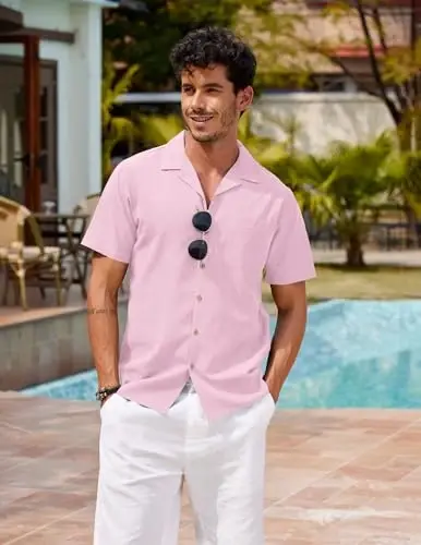 COOFANDY Mens Hawaiian Shirt Short Sleeve Buttoon Down Shirts Casual Tropical Floral Summer Linen Shirts - 3