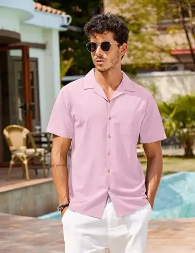 COOFANDY Mens Hawaiian Shirt Short Sleeve Buttoon Down Shirts Casual Tropical Floral Summer Linen Shirts - 4