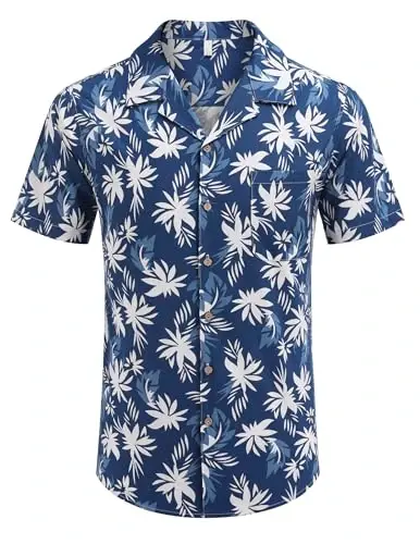 COOFANDY Mens Hawaiian Shirt Short Sleeve Buttoon Down Shirts Casual Tropical Floral Summer Linen Shirts - 2