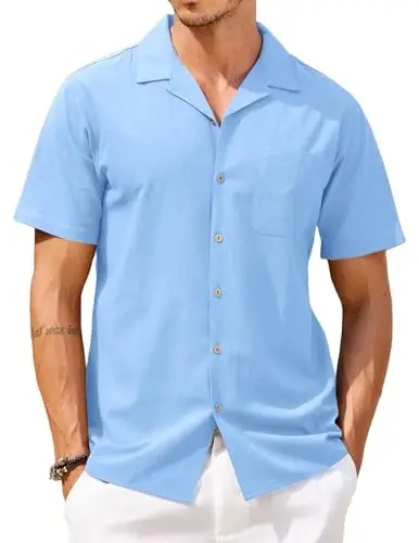 COOFANDY Mens Hawaiian Shirt Short Sleeve Buttoon Down Shirts Casual Tropical Floral Summer Linen Shirts - COOFANDY