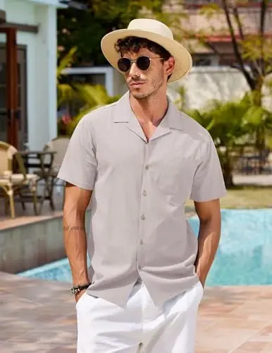 COOFANDY Mens Hawaiian Shirt Short Sleeve Buttoon Down Shirts Casual Tropical Floral Summer Linen Shirts - 4