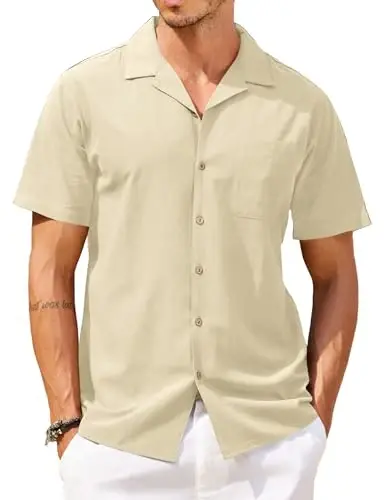 COOFANDY Mens Hawaiian Shirt Short Sleeve Buttoon Down Shirts Casual Tropical Floral Summer Linen Shirts - 1