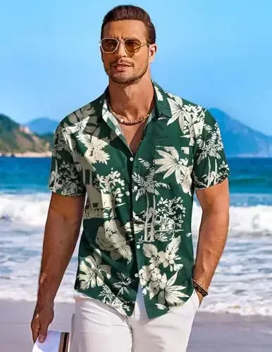 COOFANDY Men's Hawaiian Shirt Short Sleeve Floral Button Down Shirts Tropical Holiday Beach Shirts - 2