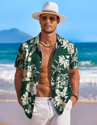COOFANDY Men's Hawaiian Shirt Short Sleeve Floral Button Down Shirts Tropical Holiday Beach Shirts - 3