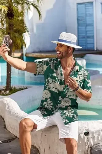 COOFANDY Men's Hawaiian Shirt Short Sleeve Floral Button Down Shirts Tropical Holiday Beach Shirts - 5