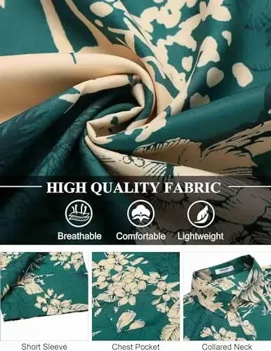COOFANDY Men's Hawaiian Shirt Short Sleeve Floral Button Down Shirts Tropical Holiday Beach Shirts - 6