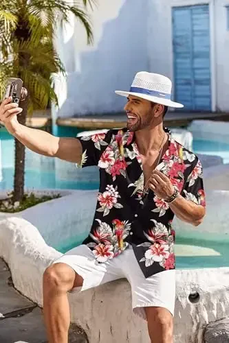 COOFANDY Men's Hawaiian Shirt Short Sleeve Floral Button Down Shirts Tropical Holiday Beach Shirts - 4
