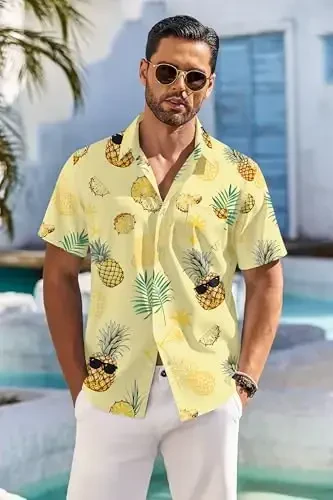 COOFANDY Men's Hawaiian Shirt Short Sleeve Floral Button Down Shirts Tropical Holiday Beach Shirts - MODAZONE (1)