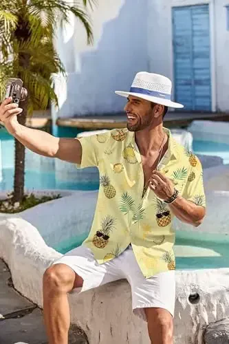 COOFANDY Men's Hawaiian Shirt Short Sleeve Floral Button Down Shirts Tropical Holiday Beach Shirts - 4