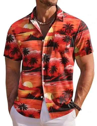 COOFANDY Men's Hawaiian Shirt Short Sleeve Floral Button Down Shirts Tropical Holiday Beach Shirts - 1
