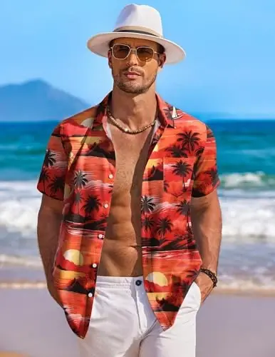 COOFANDY Men's Hawaiian Shirt Short Sleeve Floral Button Down Shirts Tropical Holiday Beach Shirts - 9