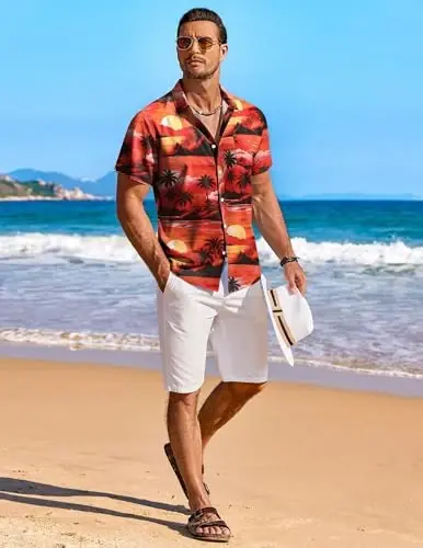 COOFANDY Men's Hawaiian Shirt Short Sleeve Floral Button Down Shirts Tropical Holiday Beach Shirts - 10