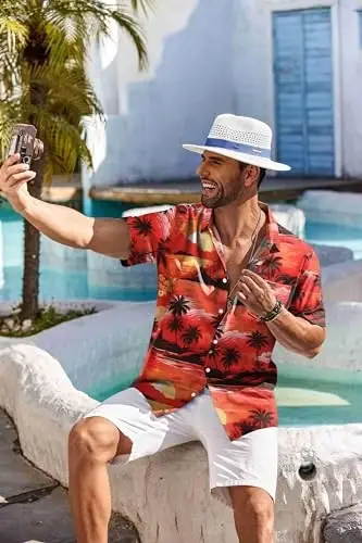 COOFANDY Men's Hawaiian Shirt Short Sleeve Floral Button Down Shirts Tropical Holiday Beach Shirts - 11