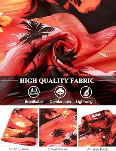 COOFANDY Men's Hawaiian Shirt Short Sleeve Floral Button Down Shirts Tropical Holiday Beach Shirts - 12