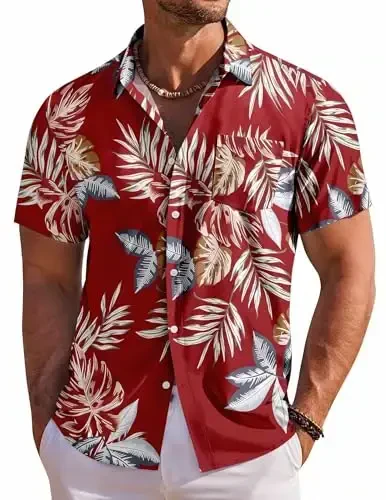 COOFANDY Men's Hawaiian Shirt Short Sleeve Floral Button Down Shirts Tropical Holiday Beach Shirts - 1
