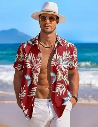 COOFANDY Men's Hawaiian Shirt Short Sleeve Floral Button Down Shirts Tropical Holiday Beach Shirts - 3