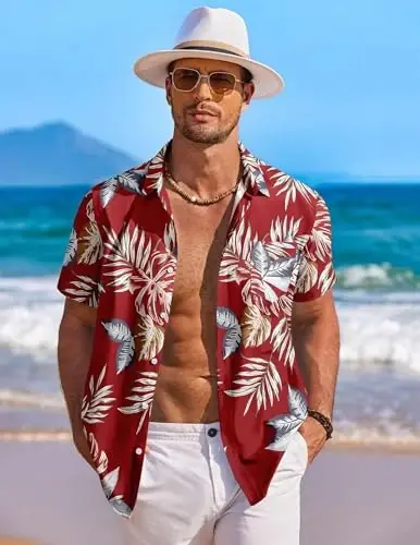 COOFANDY Men's Hawaiian Shirt Short Sleeve Floral Button Down Shirts Tropical Holiday Beach Shirts - 9