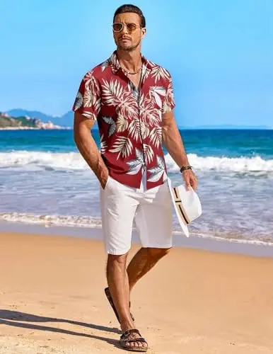 COOFANDY Men's Hawaiian Shirt Short Sleeve Floral Button Down Shirts Tropical Holiday Beach Shirts - 10
