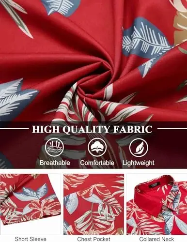 COOFANDY Men's Hawaiian Shirt Short Sleeve Floral Button Down Shirts Tropical Holiday Beach Shirts - 12