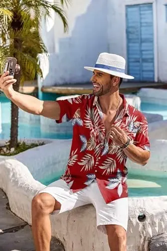 COOFANDY Men's Hawaiian Shirt Short Sleeve Floral Button Down Shirts Tropical Holiday Beach Shirts - 5