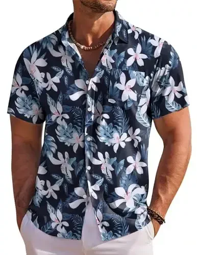 COOFANDY Men's Hawaiian Shirt Short Sleeve Floral Button Down Shirts Tropical Holiday Beach Shirts 