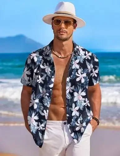 COOFANDY Men's Hawaiian Shirt Short Sleeve Floral Button Down Shirts Tropical Holiday Beach Shirts - 3