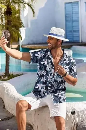 COOFANDY Men's Hawaiian Shirt Short Sleeve Floral Button Down Shirts Tropical Holiday Beach Shirts - 5