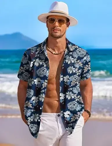 COOFANDY Men's Hawaiian Shirt Short Sleeve Floral Button Down Shirts Tropical Holiday Beach Shirts - 3