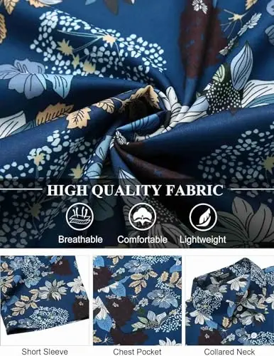 COOFANDY Men's Hawaiian Shirt Short Sleeve Floral Button Down Shirts Tropical Holiday Beach Shirts - 12
