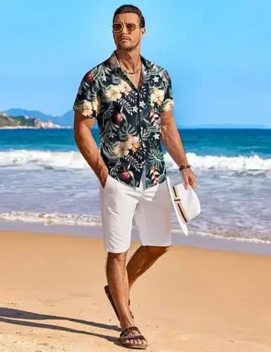 COOFANDY Men's Hawaiian Shirt Short Sleeve Floral Button Down Shirts Tropical Holiday Beach Shirts - 4