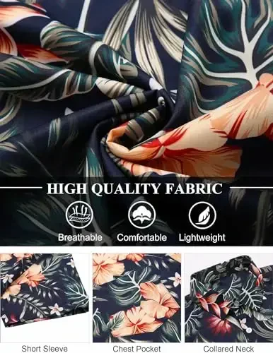 COOFANDY Men's Hawaiian Shirt Short Sleeve Floral Button Down Shirts Tropical Holiday Beach Shirts - 6