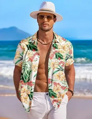 COOFANDY Men's Hawaiian Shirt Short Sleeve Floral Button Down Shirts Tropical Holiday Beach Shirts - 3