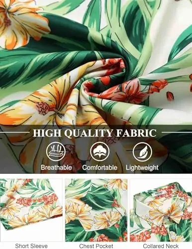 COOFANDY Men's Hawaiian Shirt Short Sleeve Floral Button Down Shirts Tropical Holiday Beach Shirts - 12