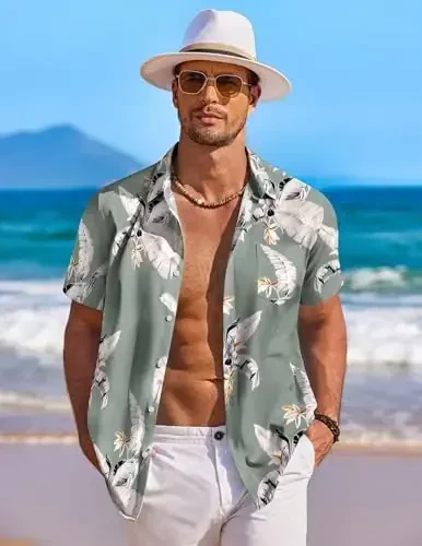 COOFANDY Men's Hawaiian Shirt Short Sleeve Floral Button Down Shirts Tropical Holiday Beach Shirts - 3