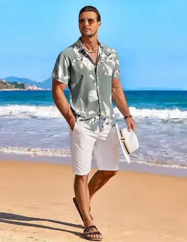 COOFANDY Men's Hawaiian Shirt Short Sleeve Floral Button Down Shirts Tropical Holiday Beach Shirts - 4