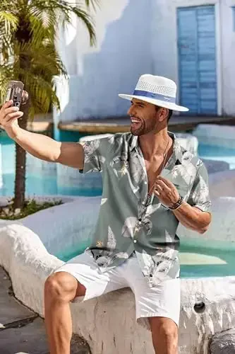 COOFANDY Men's Hawaiian Shirt Short Sleeve Floral Button Down Shirts Tropical Holiday Beach Shirts - 5