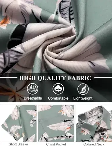 COOFANDY Men's Hawaiian Shirt Short Sleeve Floral Button Down Shirts Tropical Holiday Beach Shirts - 6