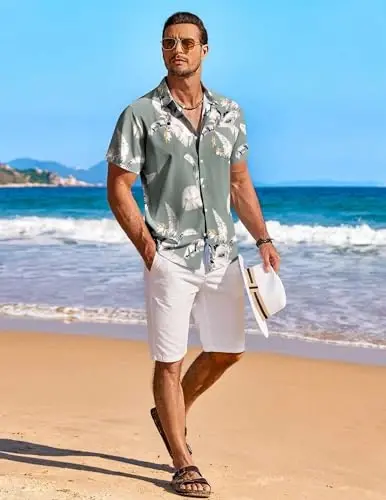 COOFANDY Men's Hawaiian Shirt Short Sleeve Floral Button Down Shirts Tropical Holiday Beach Shirts - 10