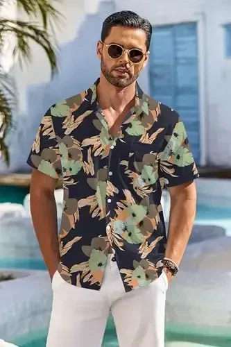 COOFANDY Men's Hawaiian Shirt Short Sleeve Floral Button Down Shirts Tropical Holiday Beach Shirts - 2