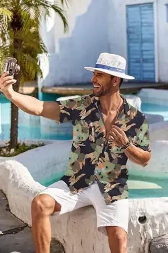 COOFANDY Men's Hawaiian Shirt Short Sleeve Floral Button Down Shirts Tropical Holiday Beach Shirts - 3