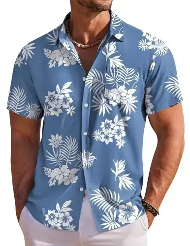 COOFANDY Men's Hawaiian Shirt Short Sleeve Floral Button Down Shirts Tropical Holiday Beach Shirts - 1