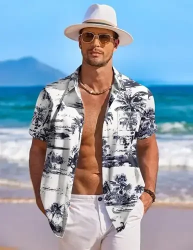 COOFANDY Men's Hawaiian Shirt Short Sleeve Floral Button Down Shirts Tropical Holiday Beach Shirts - 3