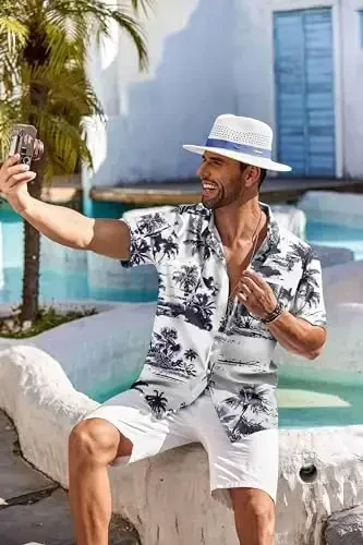 COOFANDY Men's Hawaiian Shirt Short Sleeve Floral Button Down Shirts Tropical Holiday Beach Shirts - 5