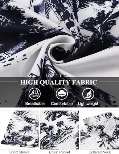 COOFANDY Men's Hawaiian Shirt Short Sleeve Floral Button Down Shirts Tropical Holiday Beach Shirts - 6
